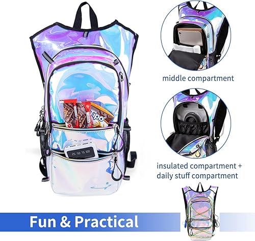 Miniatura 7 de Mochila de hidratación con luces frías, bolsa de agua de 2 L, bolsa ligera para correr, senderismo, bicicleta, escalada, festival de música esencial