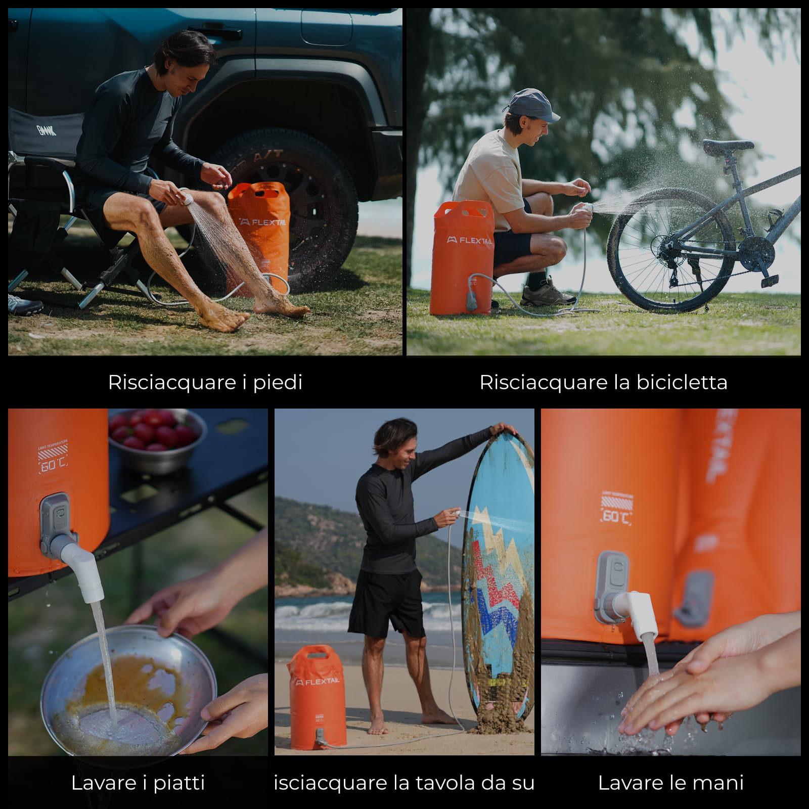 FLEXTAILGEAR Doccia Campeggio Portatile Secchio 20L Pompa Elettrica Integrata 2500mAh Due Velocità Kit Doccia Esterno Impermeabile IPX7 per Trekking Viaggi Auto e Lavaggio Animali Domestici
