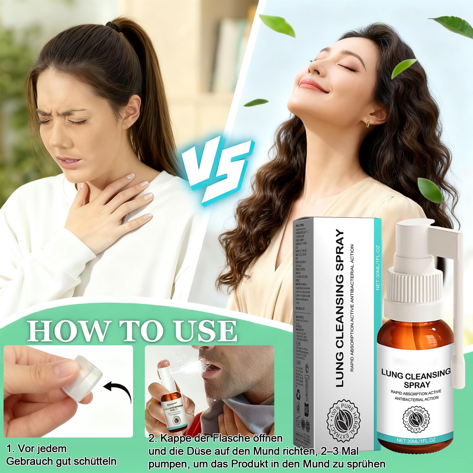 Spray respiratorio per la pulizia dei polmoni, 2026, spray per la pulizia dei polmoni, con ingredienti naturali, delicato e senza irritazioni, per uomini e donne
