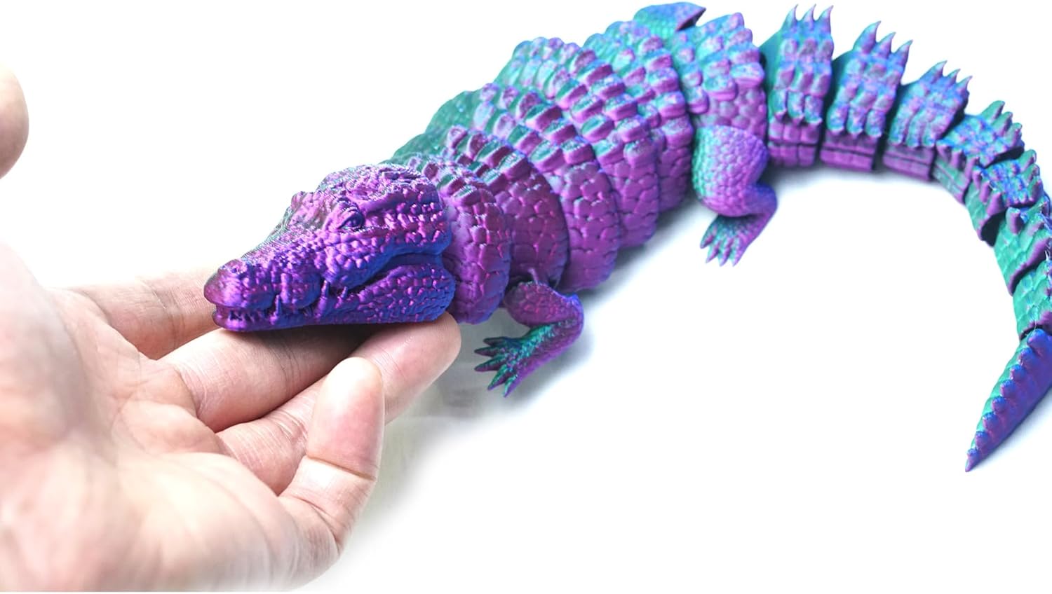 3D Printed Crocodile,Movable Mouth,Flexible Joint Animal lacertid Figurines, Home Office Decor,Articulated Fidget Toy for Adults Teens Surprise Festival Gifts (RGB)