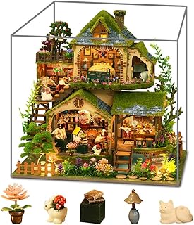diyミニチュアdollhouseキットフォレストコテージドールハウス大人のためのledライトとダストカバー付きの手作りの木製ミニチュアハウス十代の若者のためのユニークな贈り物