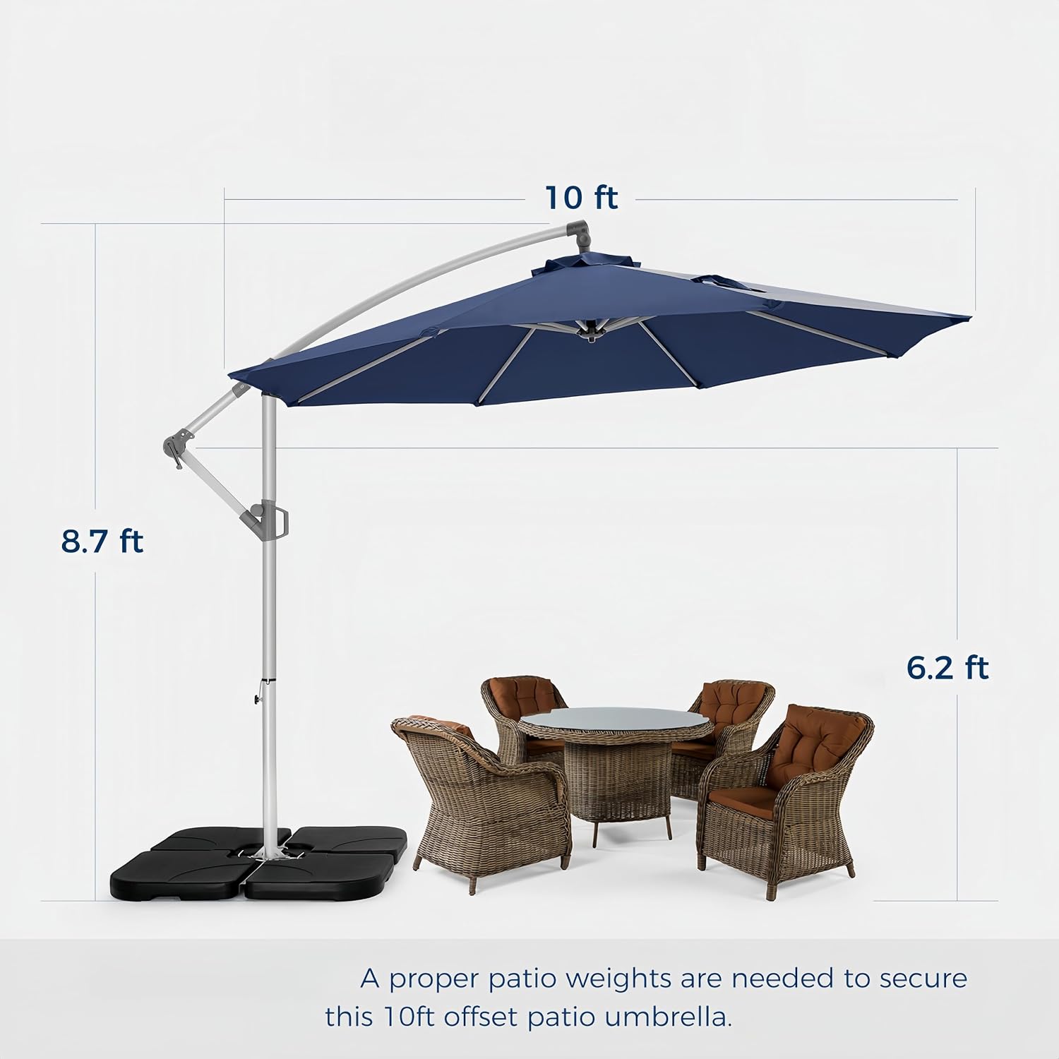 Fangflower 10FT Offset Patio Umbrella, Outdoor Umbrella with 8 Sturdy Ribs, Easy Tilt Adjustment, UPF50+ UV Protection Sun Umbrella for Pool, Porch, Garden, Backyard - Blue