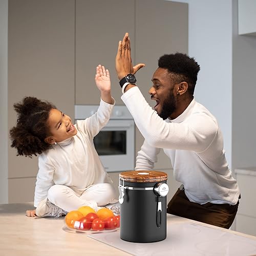 Miniatura 7 de Miscedence Recipiente de café de 35 onzas para café molido con rastreador de fecha, tapa de grano de madera de acero inoxidable 304, recipiente