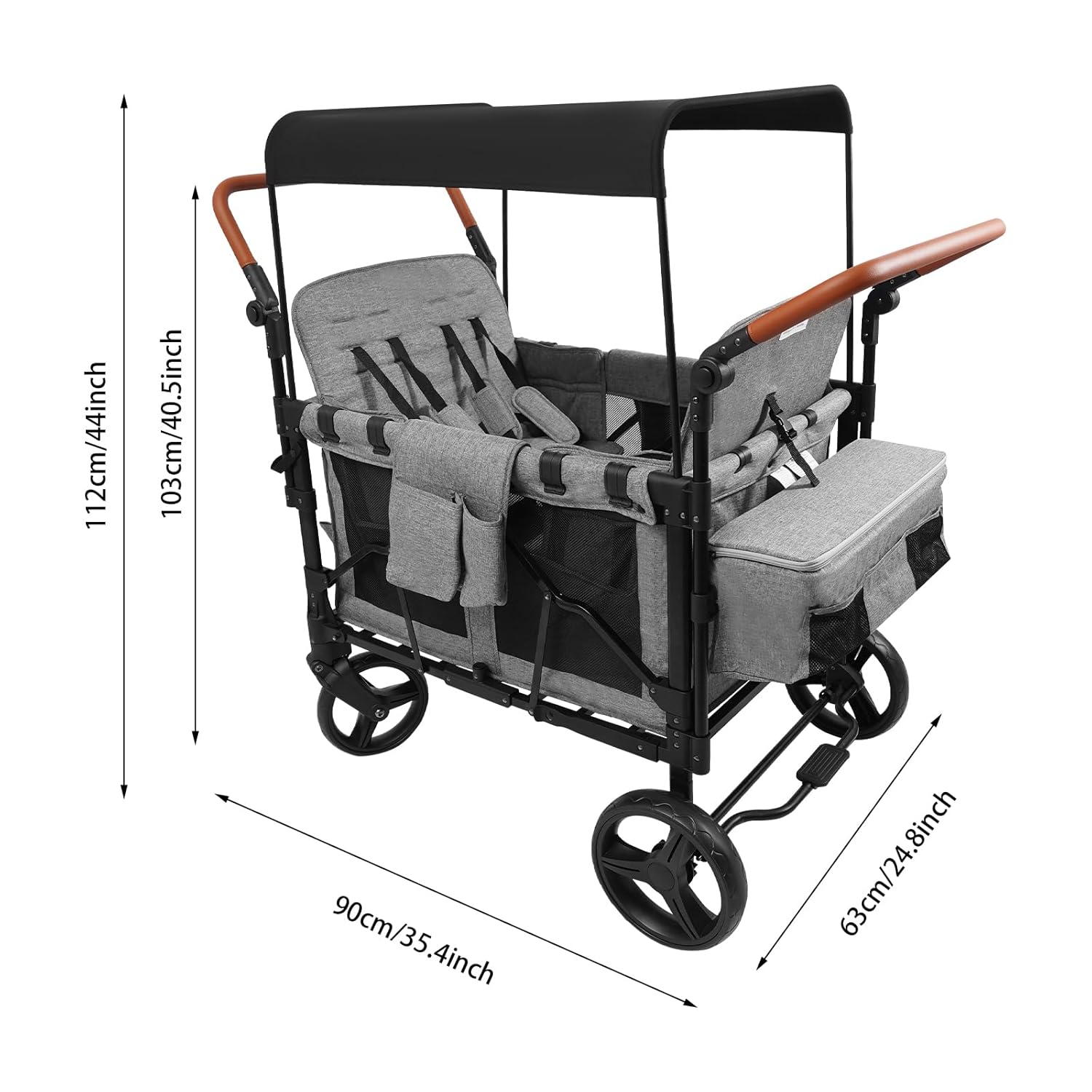 Wagon Stroller for 4 Kids, Push Pull Collapsible Stroller with 5-Point Safety Harness & Removable Canopy, 4-Seater Stroller Wagon for 0-6 Years Kids, for Camping Shopping (Grey, 4-Seater)