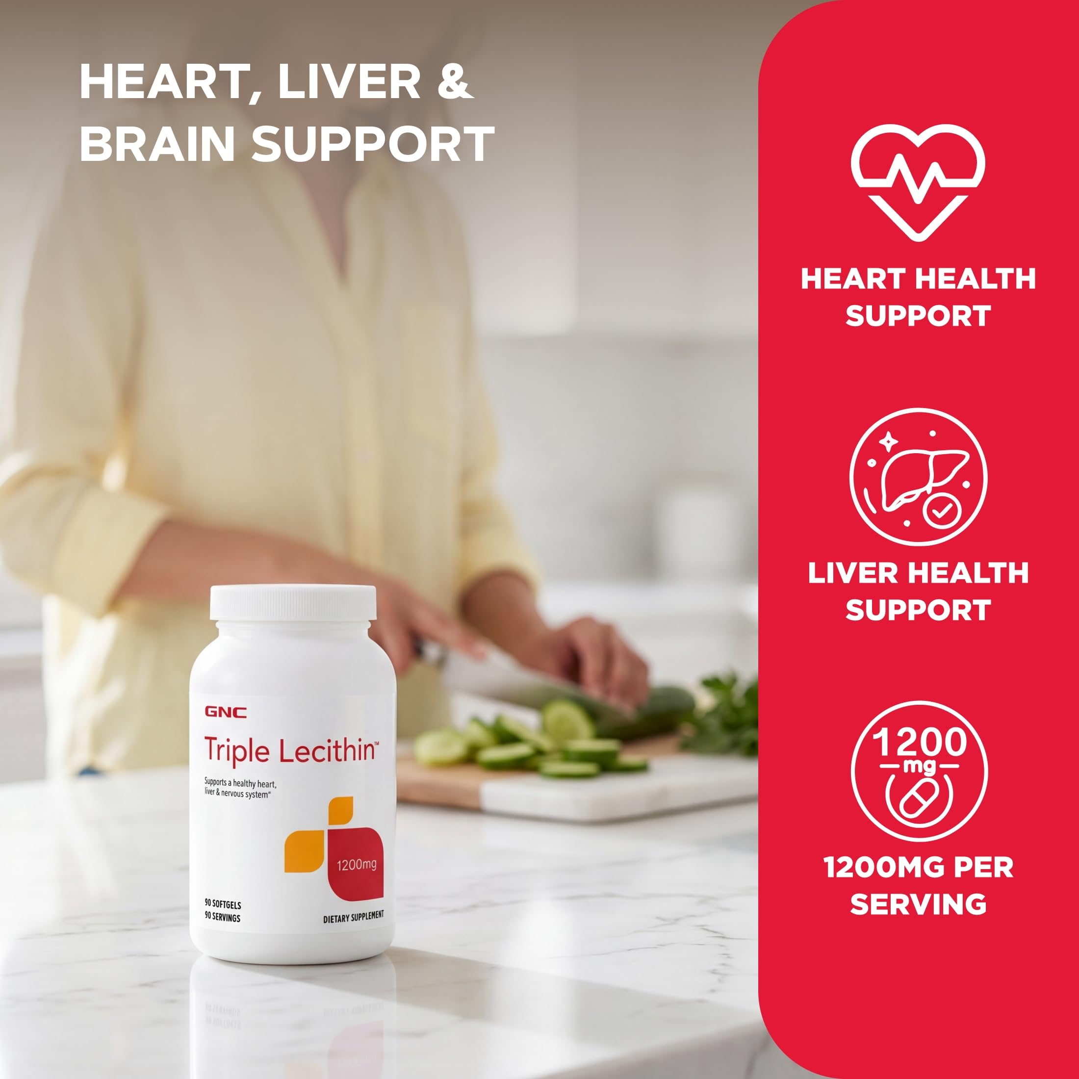 GNC Triple Lecithin 1200mg Supplement, Heart & Liver Support, 90 Servings — Amazon image 3