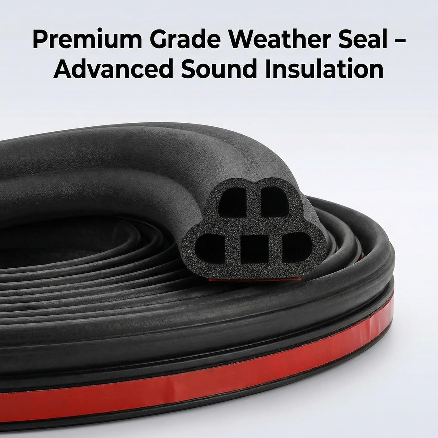 5-Hole 33ft/10m Automotive Weatherstrip Seal, Double Layer Rubber Door Edge Guard, Self-Adhesive Sound Deadening Seal Strip for Car, SUV, Truck Door Gap Protection (Black)