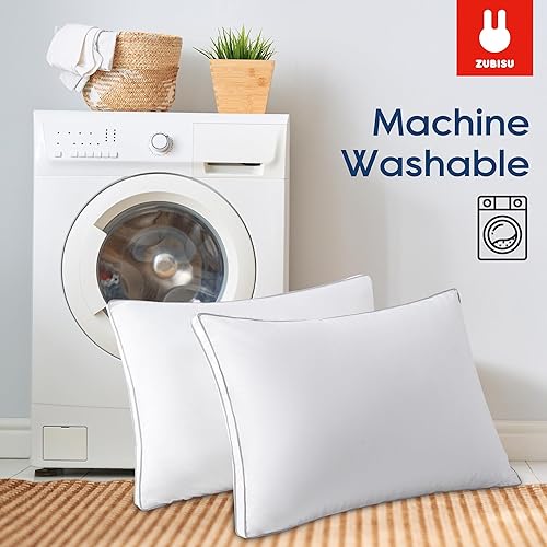 Miniatura 7 de Almohada de plumas de ganso y plumón para dormir de lado, Hotel Collection - Almohadas de cama tamaño Queen con funda de 100% algodón, juego de 2