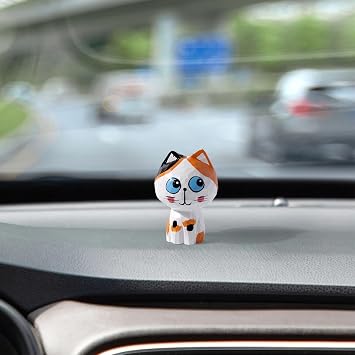 YGMONER 2 Wooden Cat Figurines Set Car Dashboard Decorations Pack of 3 Calico Cat