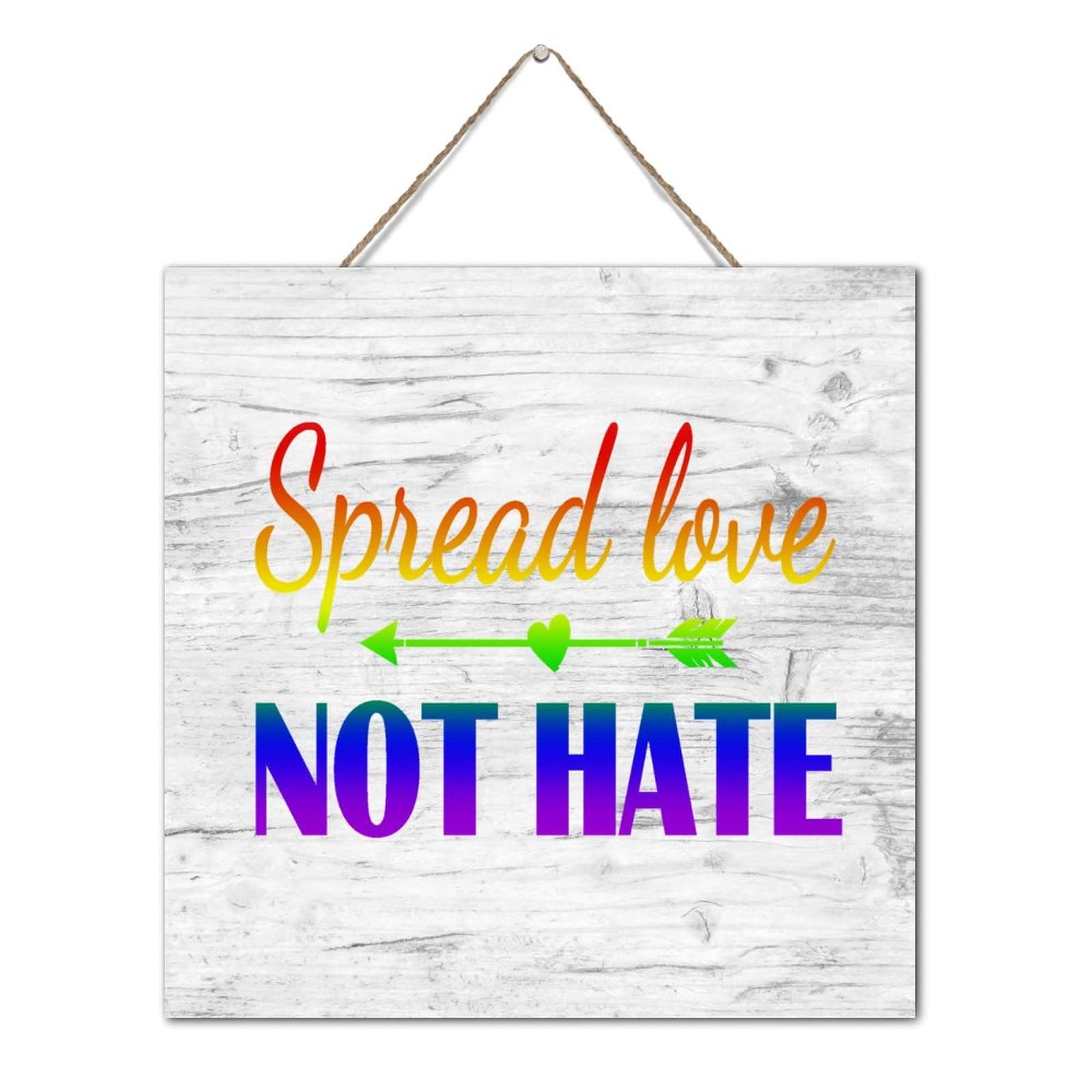 Plaque murale carrée en bois 30,5 cm Love Not Hate, le cadeau idéal de pendaison de crémaillère
