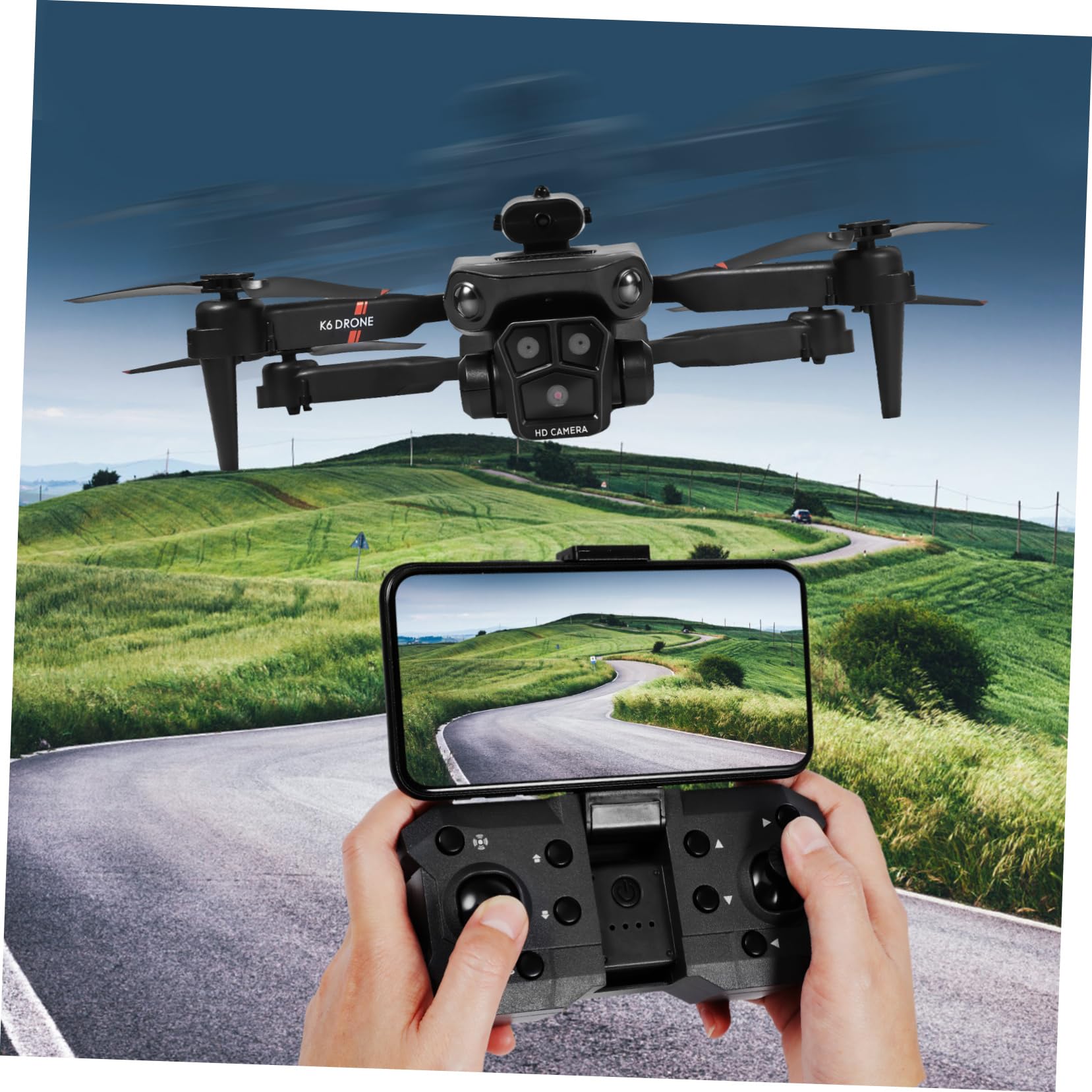 Drone Pieghevole Max con Tripla Fotocamera per Adulti Nero | 1800mah 3.7v, Lente Elettrica Regolabile 150°, Funzioni Acrobatiche e Decollo/atterraggio One-touch