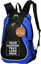 DISCOUNT PROMOS Custom Large Sports Backpacks Set of 10/50/100, Personalized Bulk Pack - Bring Everywhere You Go, Perfect for Travellers & Great for Everyday Use - Blue