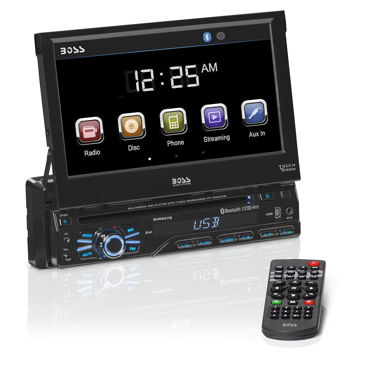 Boss Audio Bv9967b In Dash Single Din 7 Inch Motorized Detachable Touchscreen Dvd Cd Usb Sd Mp4 Mp3 Player Receiver Bluetooth Streaming Bluetooth Hands Free With Remote Amazon In Electronics