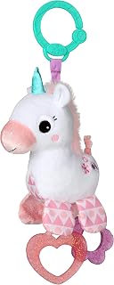 Bright Starts Sparkle & Shine Unicorn Plush Teething Toy - Take-Along Stroller Carrier Rattle for Babies 0m+ Pink