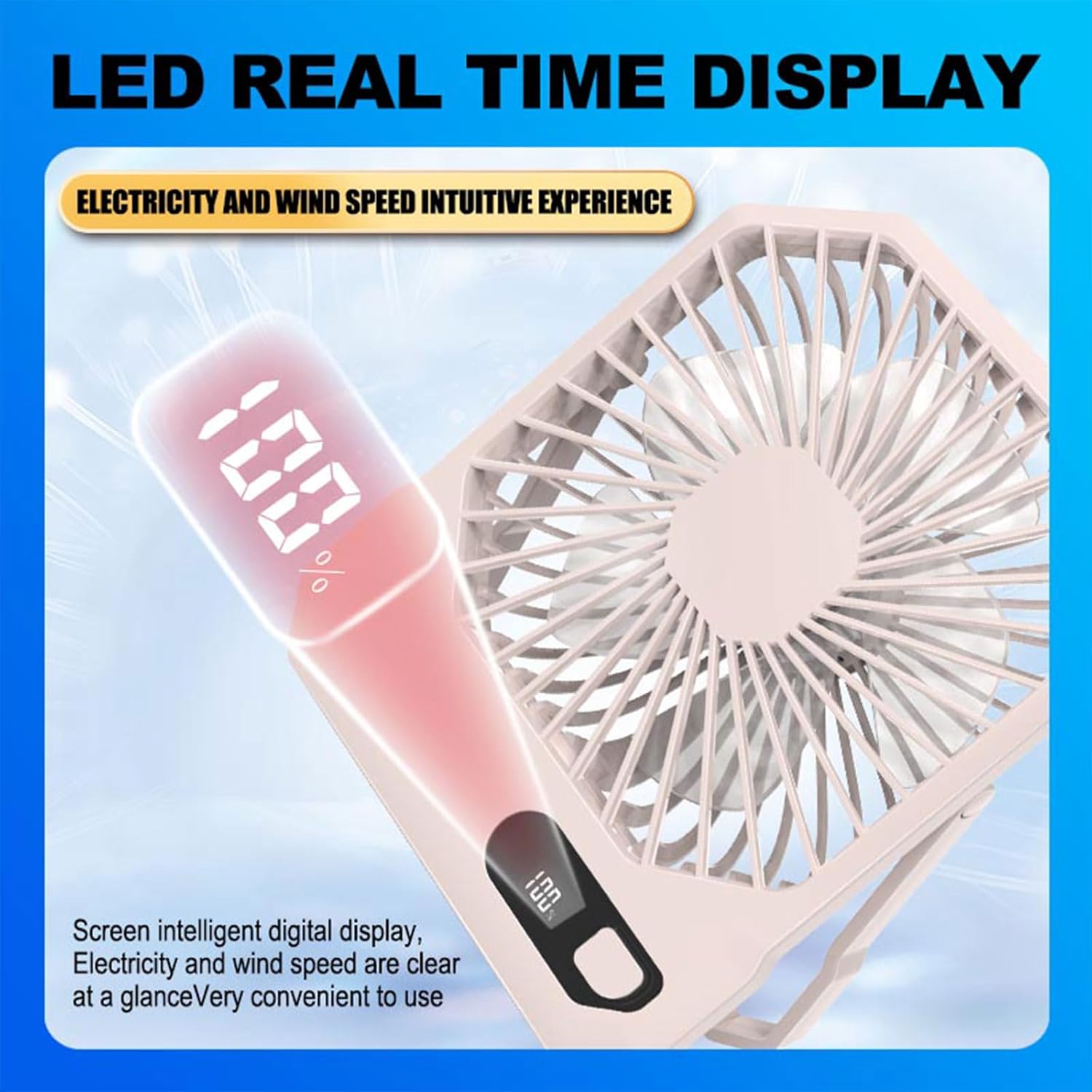 USB Desk Fan 2600mAh Rechargeable Operated Fan 3 Speed Table Fan Foldable Camping Fan With Digital Display Lightweight