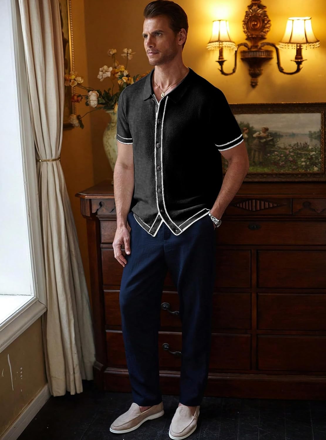 Zaitun Men's Lightweight Button-Down Shirt Summer Casual Shirt Relaxed Fit Wrinkle Resistant Top - Image 2