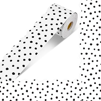 82 Ft Black and White Bulletin Border Roll Classroom Scalloped Dots Border Trims Black White Dot Bulletin Board Decorations for School Classroom Chalkboard Office Wall Decor