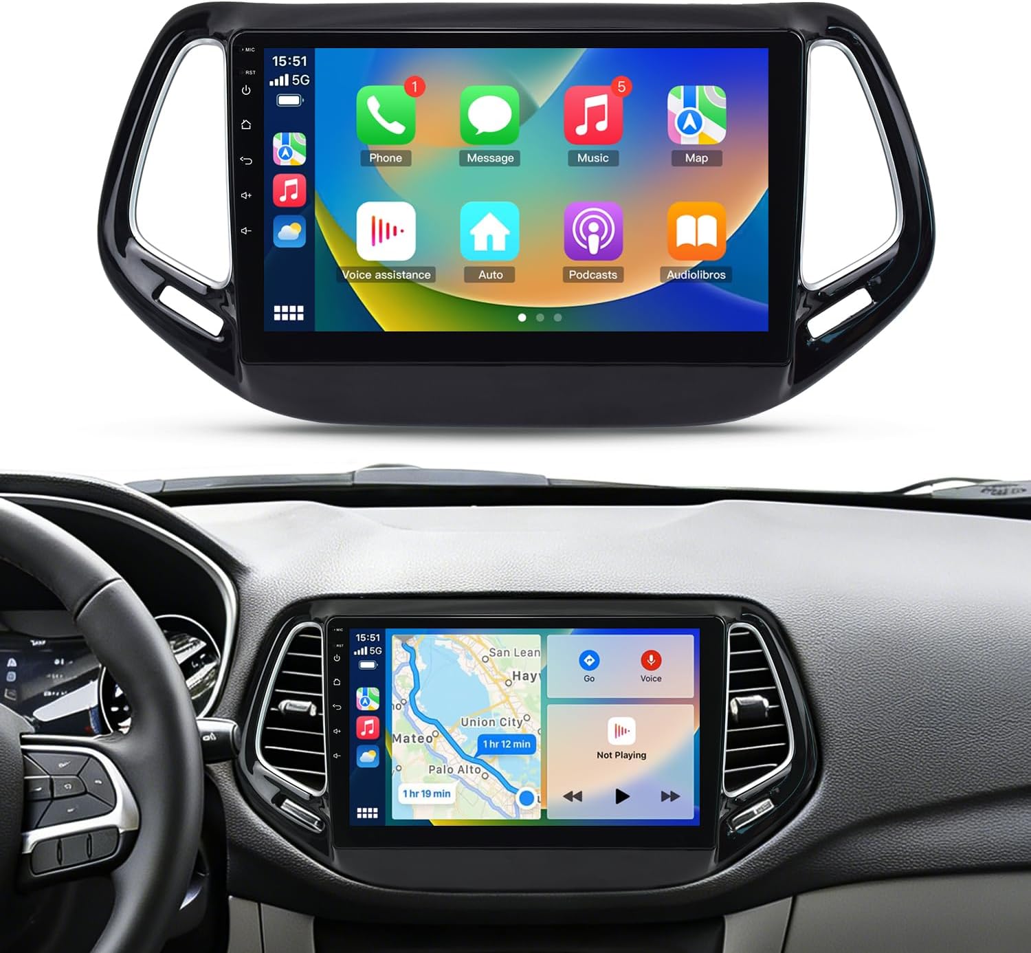 10 Inch HD Touchscreen Android 13 Car Stereo Radio for Jeep Compass 2017‑2020 Wireless CarPlay Android Auto GPS Navigation Unit, 5G WiFi, Bluetooth, SWC, Mirror Link Replacement Head Unit