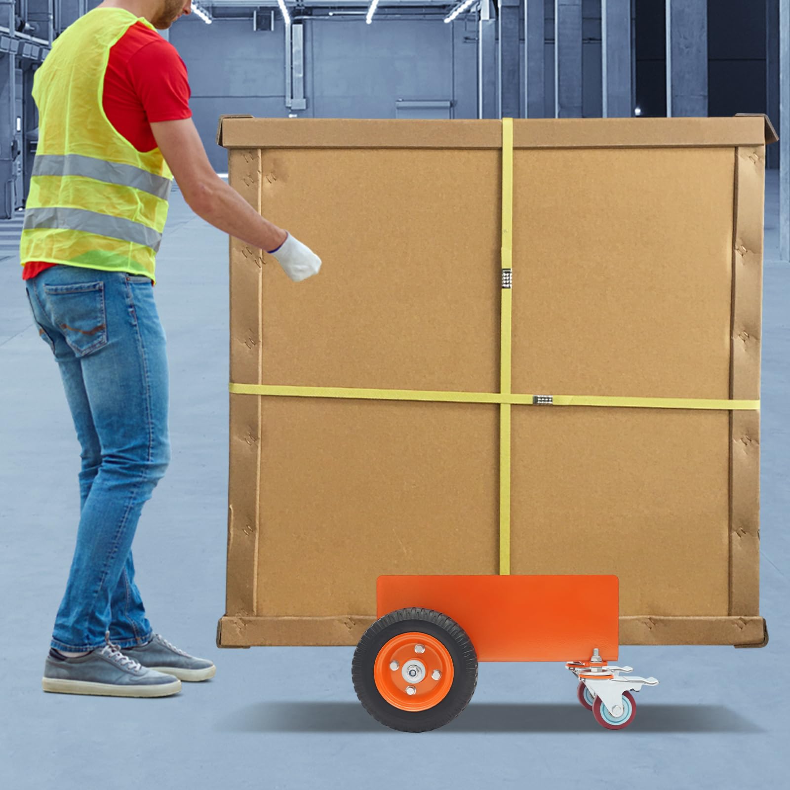 Plattenwagen 300 kg aus legiertem Stahl, Plattentransportwagen mit 4 Rädern und Bremse, Plattenroller für Gipskartonplatten, Holz und Glas auf Baustellen