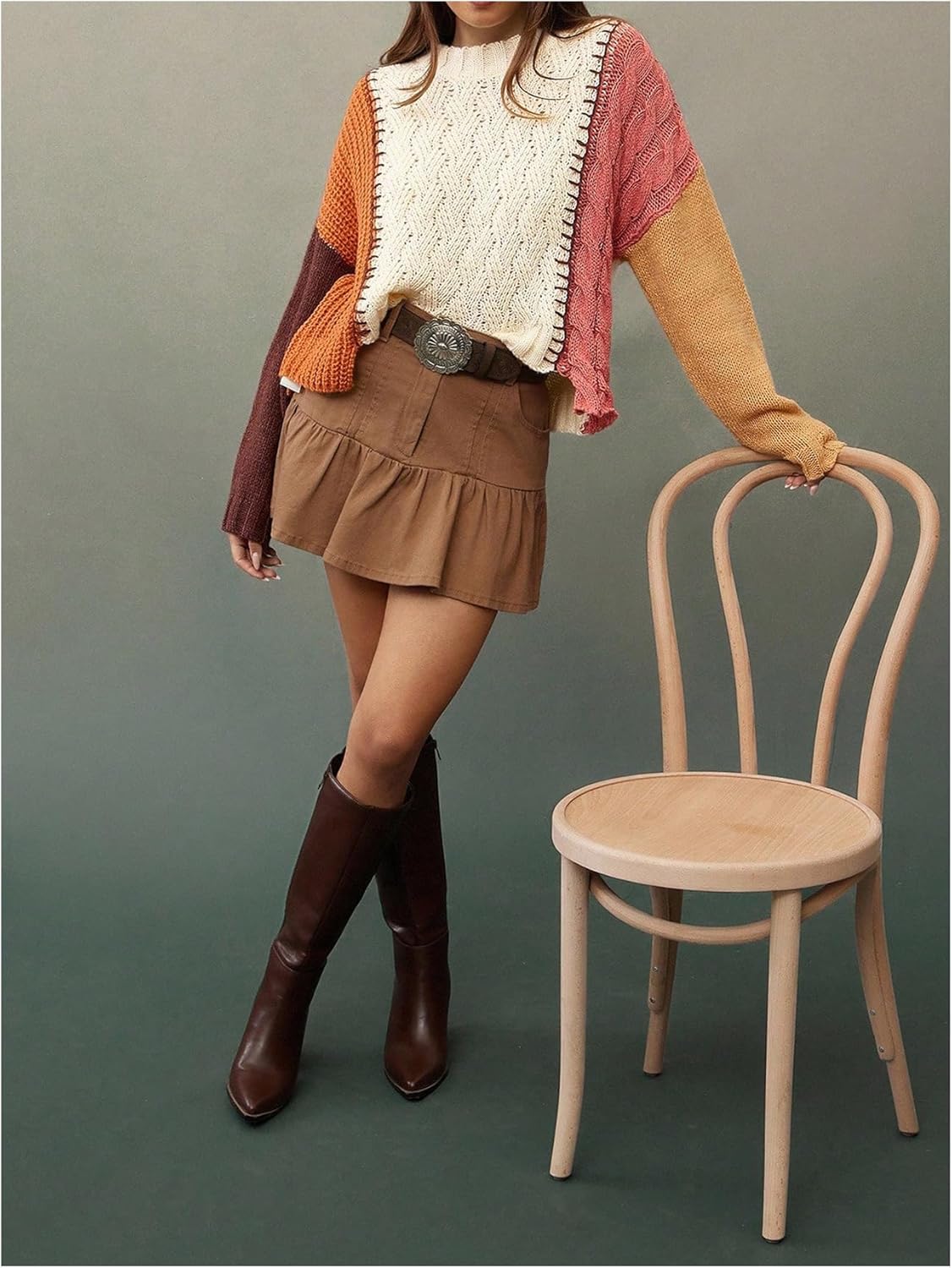 Women's Color Block Sweaters Cable Knit Pullover Sweaters Casual Fall Jumpers