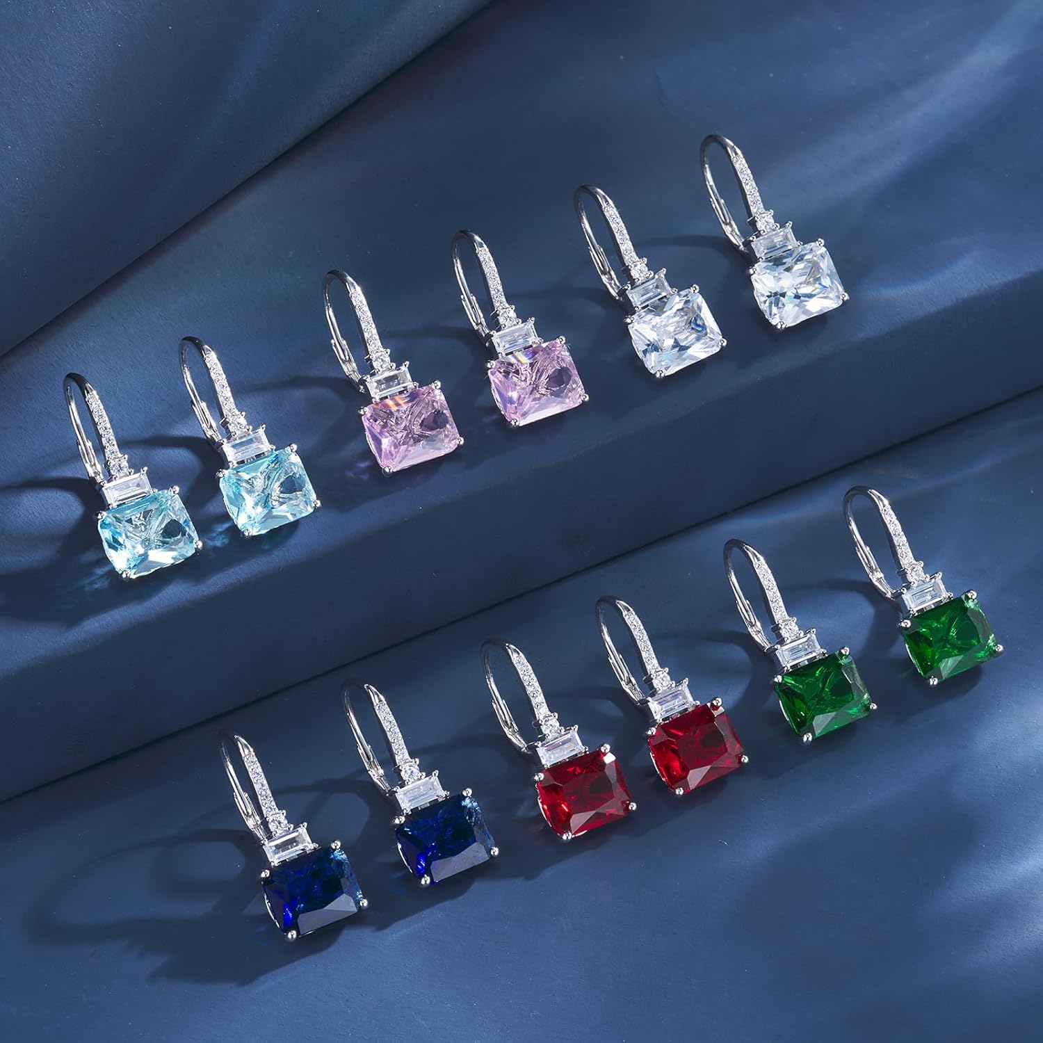 Princess Cut Dangle Drop Earrings 925 Sterling Silver Cubic Zirconia Leverback Square Solitaire Earrings Jewelry for Women