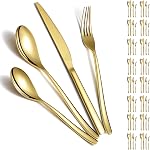 Berglander Gold Silverware Set 60pcs Service for 12, Golden Titanium Plating Stainless Steel Flatware Set, Gold Spoons Forks Knives Set for Home, Wedding, Restaurant, Hotel, Dishwasher Safe