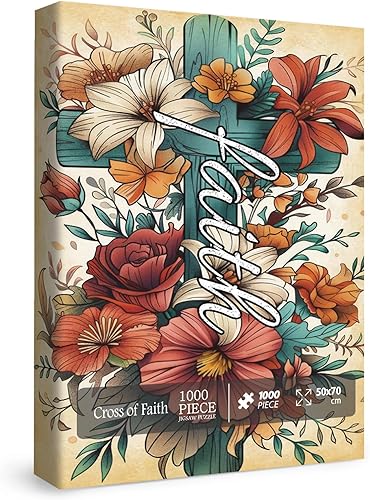 Rompecabezas de cruz de flores vintage para adultos, 1000 piezas, rompecabezas florales religiosos cristianos, bonitos rompecabezas de arte católico