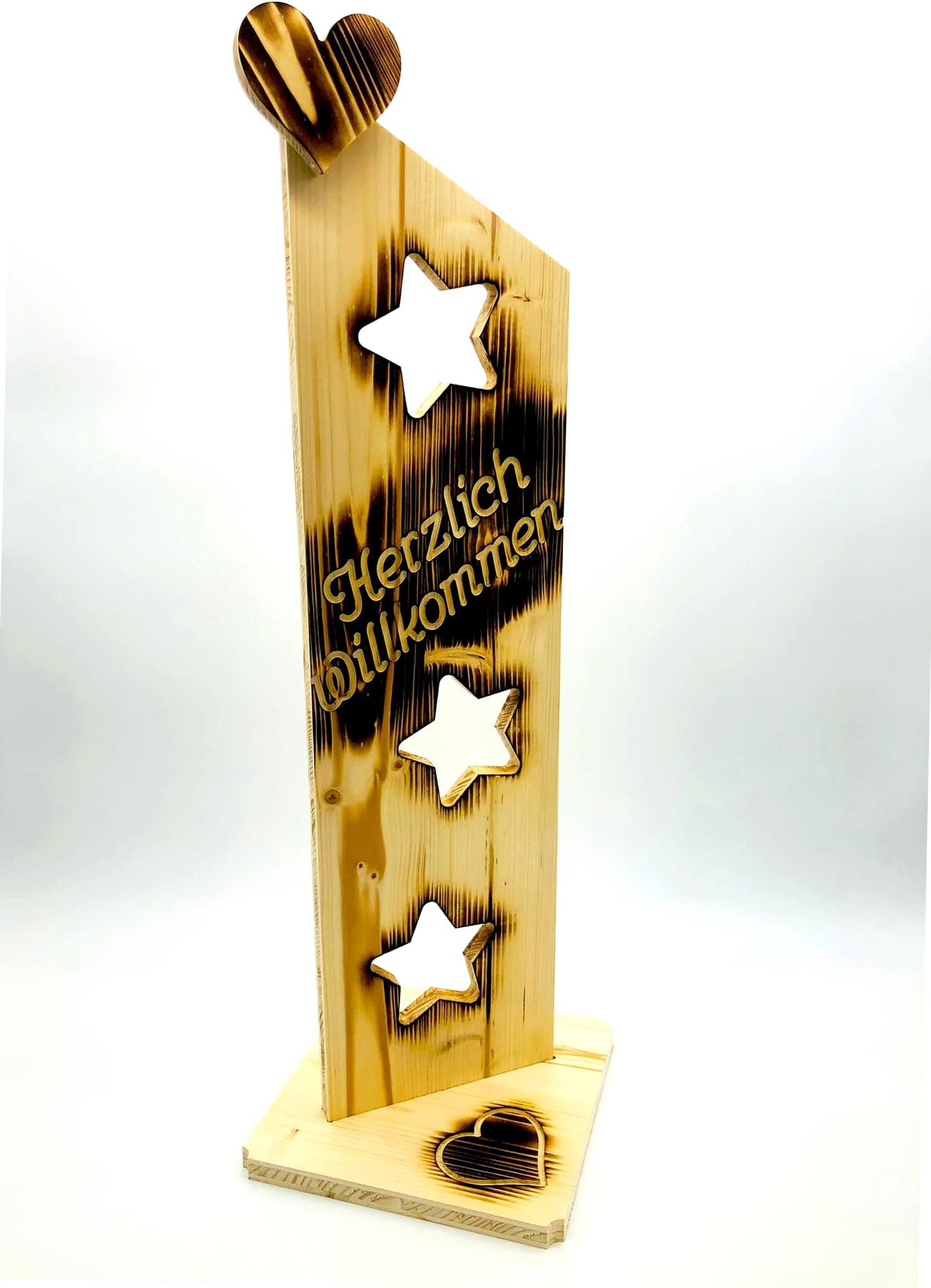 Herzlich Willkommen Schild Von Der Einschneider – Holz-Türschild Mit Geflammter Gravur, Wetterfest (79 Cm Hoch)