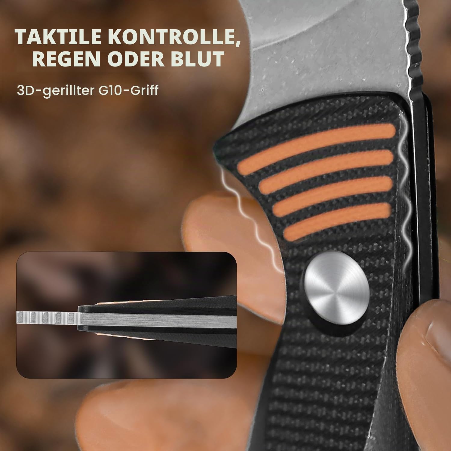 Kizer Evenki 3 Survival Messer mit Kydex-Scheide & Messer Schärfer, 1099A1 | 11,4cm AEB-L Drop Point Klinge Feststehende Messer mit Schwarz-Orangefarbenem G10 Griff, Full Tang Jagd Survival Messer