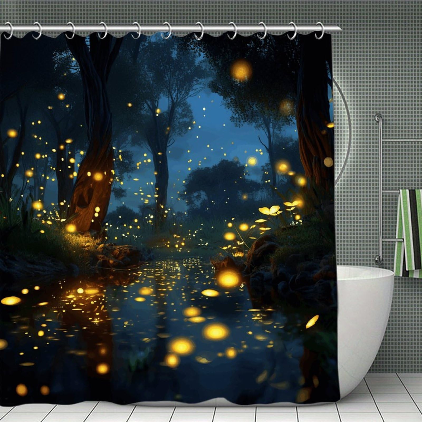 VstaDank Fireflies Bath Curtain Elegant Heavy Duty Shower Curtains 70x70 in Rustic Farmhouse Cloth Shower Curtains Neutral Modern Bath Curtain for Bathroom