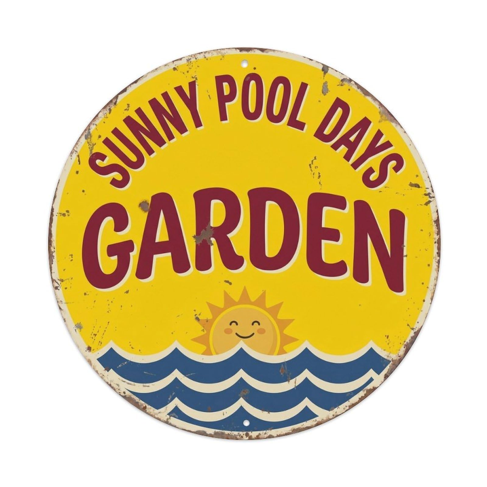 Yrnq Vintage Style Sunny Pool Days Garden Vintage Metal Tin Sign Plaque Wall Decor For Cafe, Club, Garden Round Metal Poster 8X8inch
