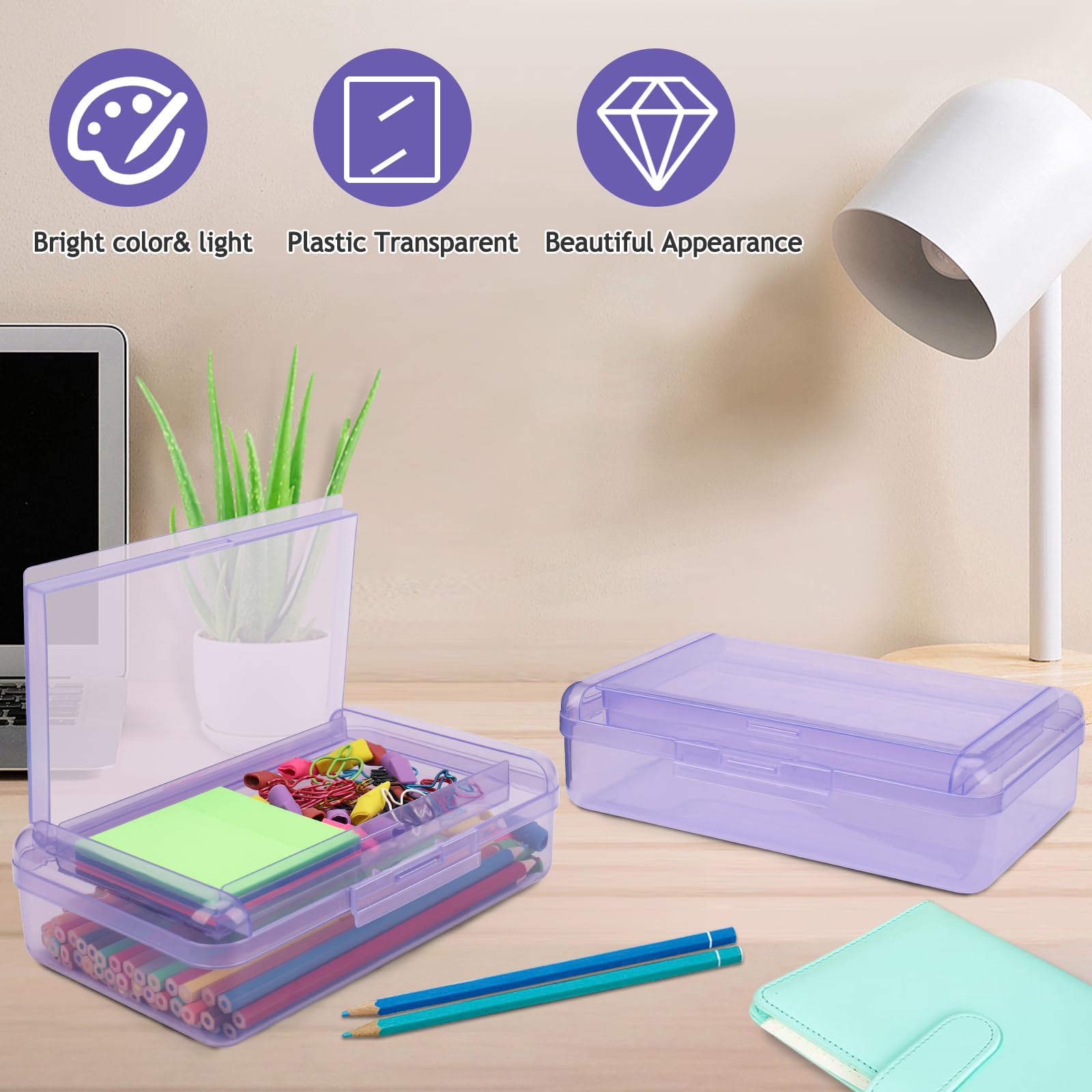 1 caja de lápices, caja de lápices de doble capa de gran capacidad, estuche rígido con tapa hermética, estuche de plástico para lápices de oficina, suministros escolares, cajas de bolígrafos,