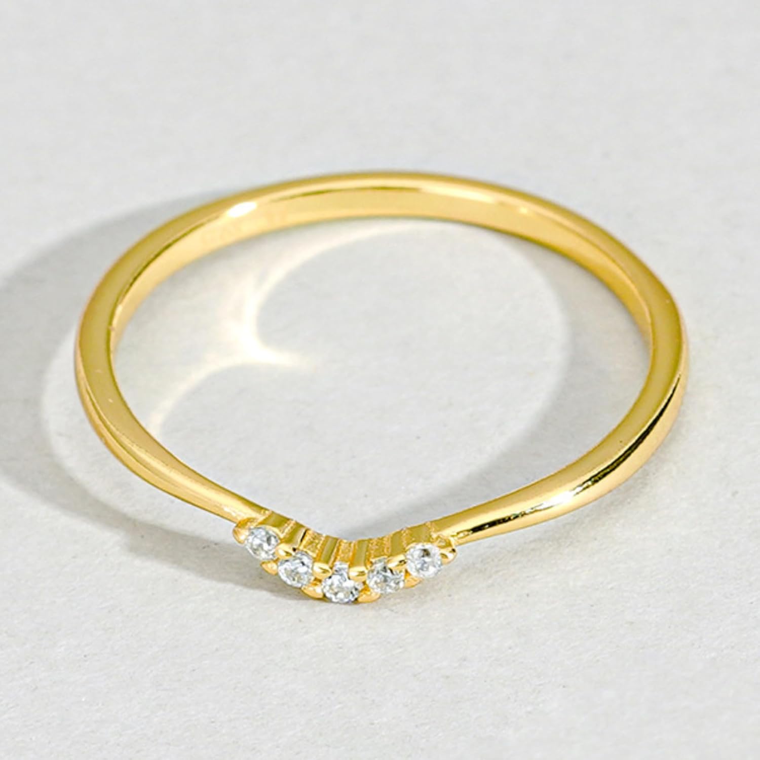 XAYAH Curved Wedding Bands Ring for Women 925 Sterling Silver Petite V Shape CZs Ring 14K Gold Plated Stackable Slim Ring for Bride Jewelry Gift for Wedding Christmas Season Gift Jewelry for Her - Image 5