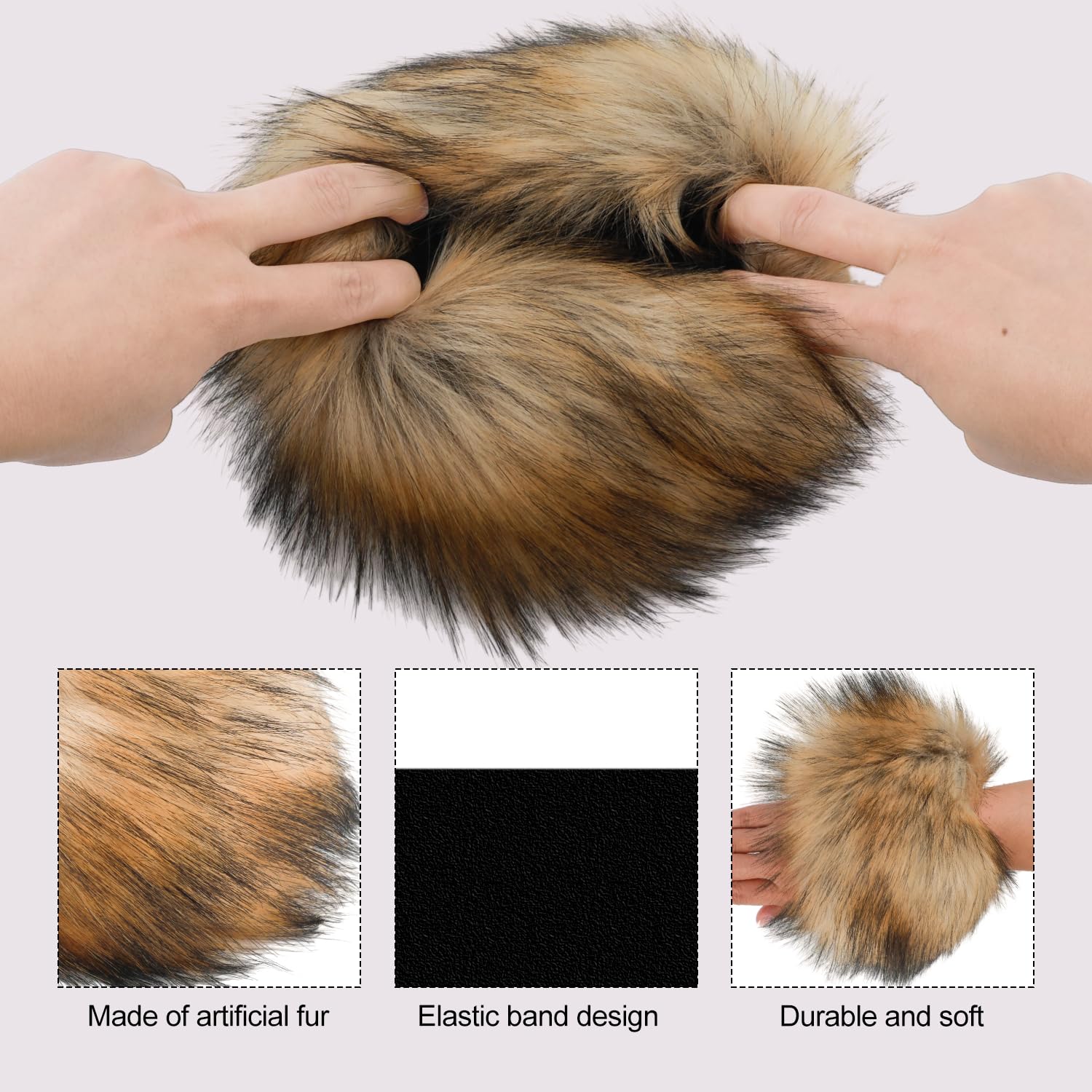 Puños de Piel Sintética, Puños de Piel para Mangas Invierno Calentadores de Brazos Cortos y Peludos Estiramiento Piel Artificial Calentadores de Muñeca para Mujeres Niñas Disfraz