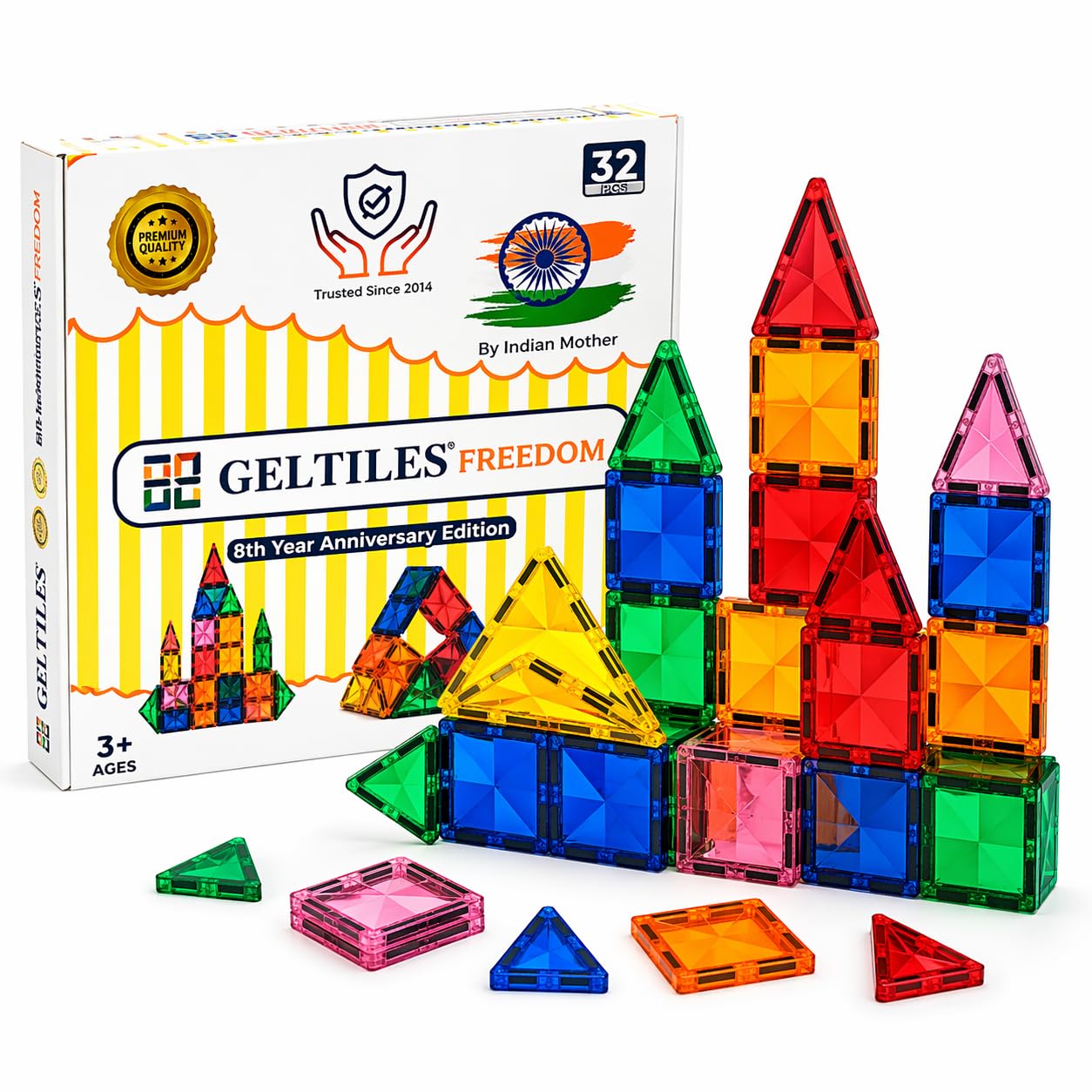 GELTILES® Magnetic Tiles for Kids (32 PCS) | STEM Learning Toy | Strong Magnets | Safe ABS | Creative Educational Building Blocks Toy for Boys & Girls Age 3+ | Made in India (32 Pcs Set) GELTILES® Magnetic Tiles for Kids (32 PCS) | STEM Learning Toy | Strong Magnets | Safe ABS | Creative Educational Building Blocks Toy for Boys & Girls Age 3+ | Made in India (32 Pcs Set)