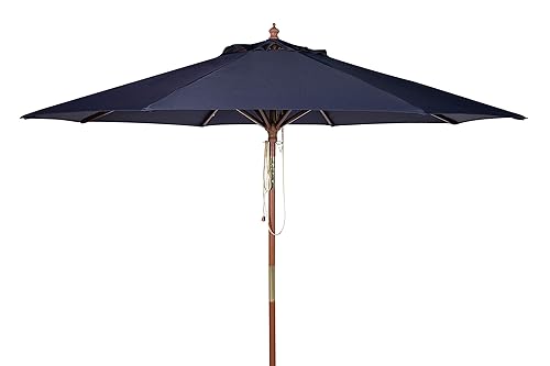 PAT8009A Collection Cannes Beige 9Ft Wooden Outdoor Umbrella, 9-Foot