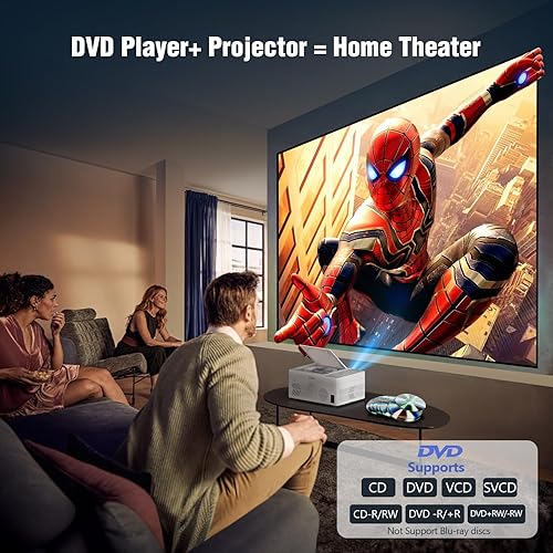 Miniatura 2 de TMY Proyector Bluetooth con reproductor de DVD integrado, mini proyector de 1080P, proyector de DVD portátil para películas al aire libre,
