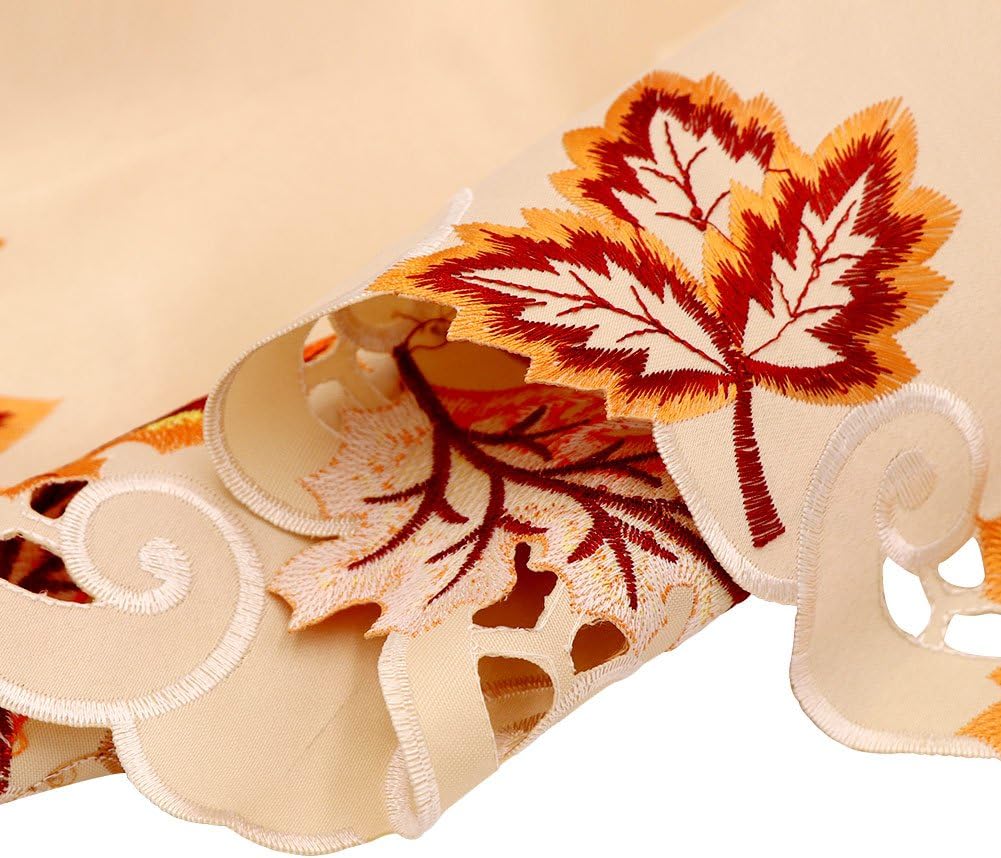 OurWarm Thanksgiving Table Runner, Handmade Embroidered Maple Leaves Fall Table Runner 67 Inches Long for Autumn Harvest Thanksgiving Table Decorations,15 x 67 Inch