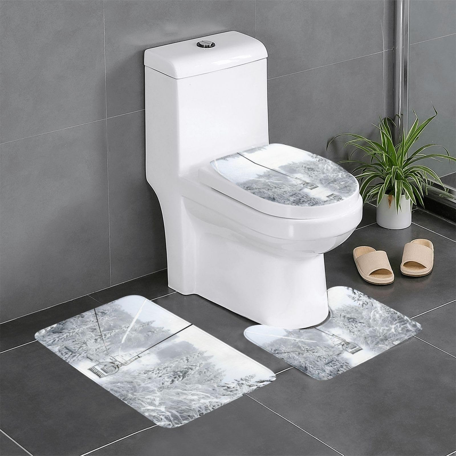 Tapis de bain motif téléski lot de 3 pour ambiance chalet de montagne
