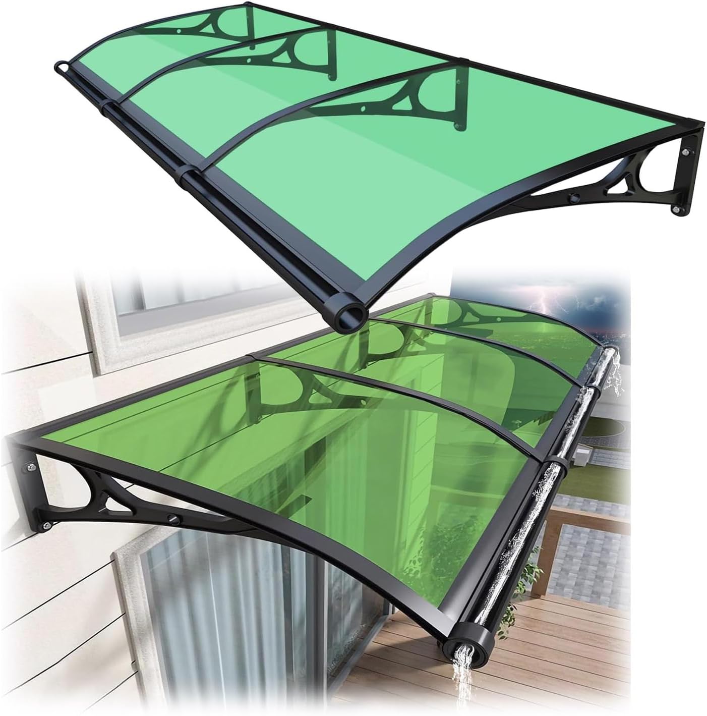 Rain Canopy Awning Front Door Canopy for Outdoor Window Porch Shade Patio Roof Cover UV Protection Door Awnings Exterior Polycarbonate Board UV and Snow (Size:60x120cm/23.6x47.2in,Color:Grass Green)