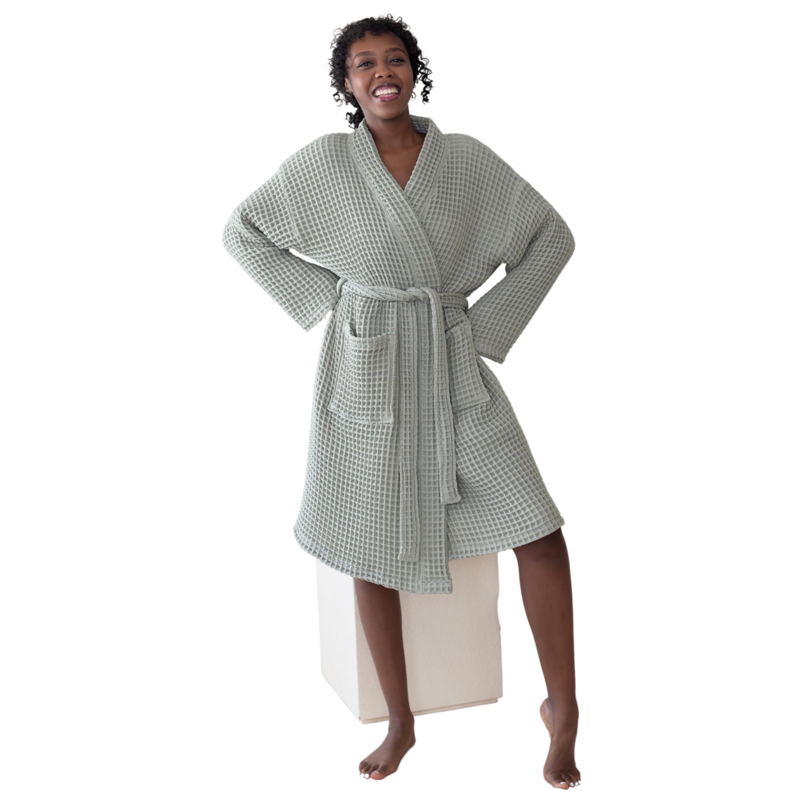 Viva Maison Womens Kimono Waffle Robe - Lightweight 100% Turkish Cotton Housecoat for All-Day Lounging - Bathrobe for Shower