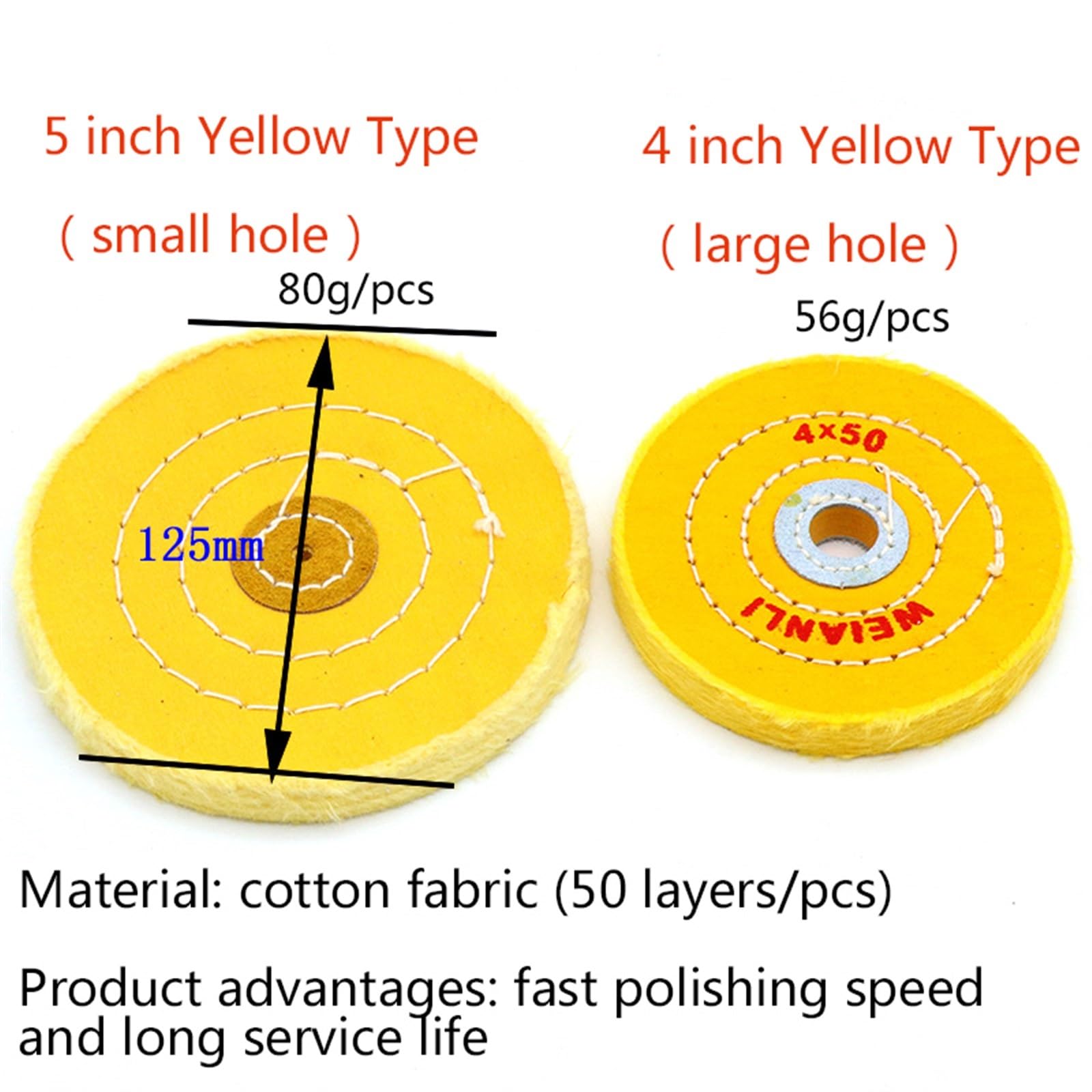 Tarcza Polerska, Tarcze Listkowe 1 Szt. Polerowanie Bawełniane 2-8 Cali Tarcze Polerskie Z Tkaniny Szlifierka Do Złota Srebrna Biżuteria Metalowa Do Polerowania Drewna/Yellow/Large Hole_8 Inc