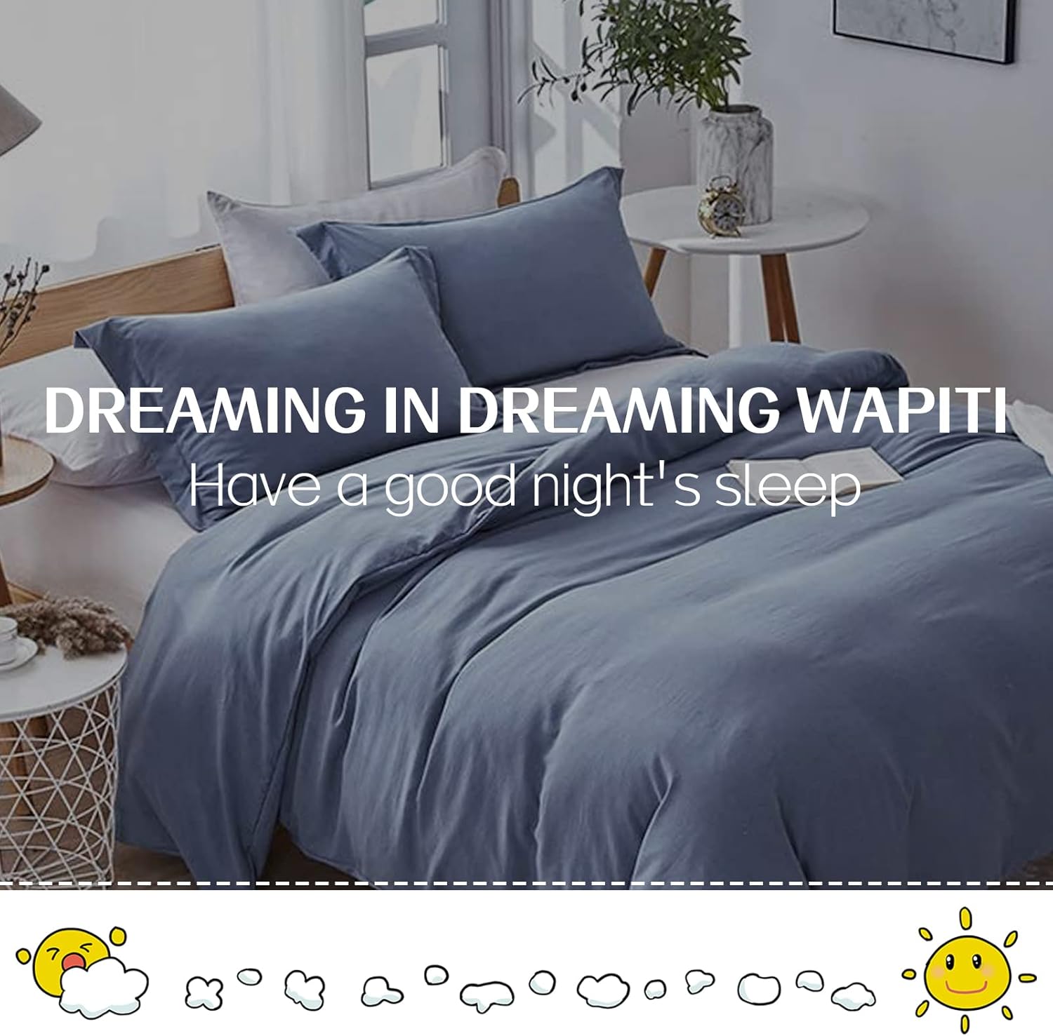 Dreaming Wapiti Duvet Cover King,Washed Microfiber King Size Haze Blue Duvet Cover Set,Solid Color - Soft and Breathable with Zipper Closure & Corner Ties (Haze Blue, King) - Image 6