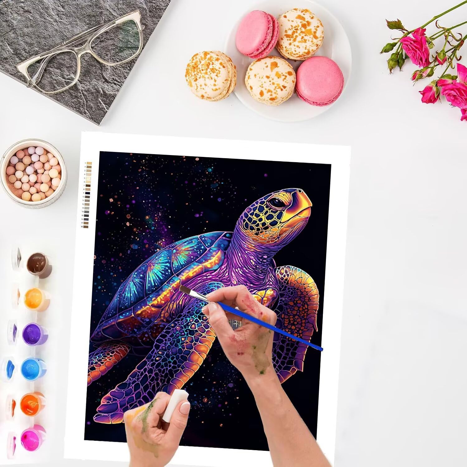WEISHIWE Malen nach Zahlen Erwachsene Schildkröte, 70x90cm x-292 | Malen nach Zahlen Erwachsene Leinwand Kit, DIY Handgemalt Ölgemälde Set mit 3-Pinseln und Acrylfarbe für Wanddeko,Ohne Rahmen