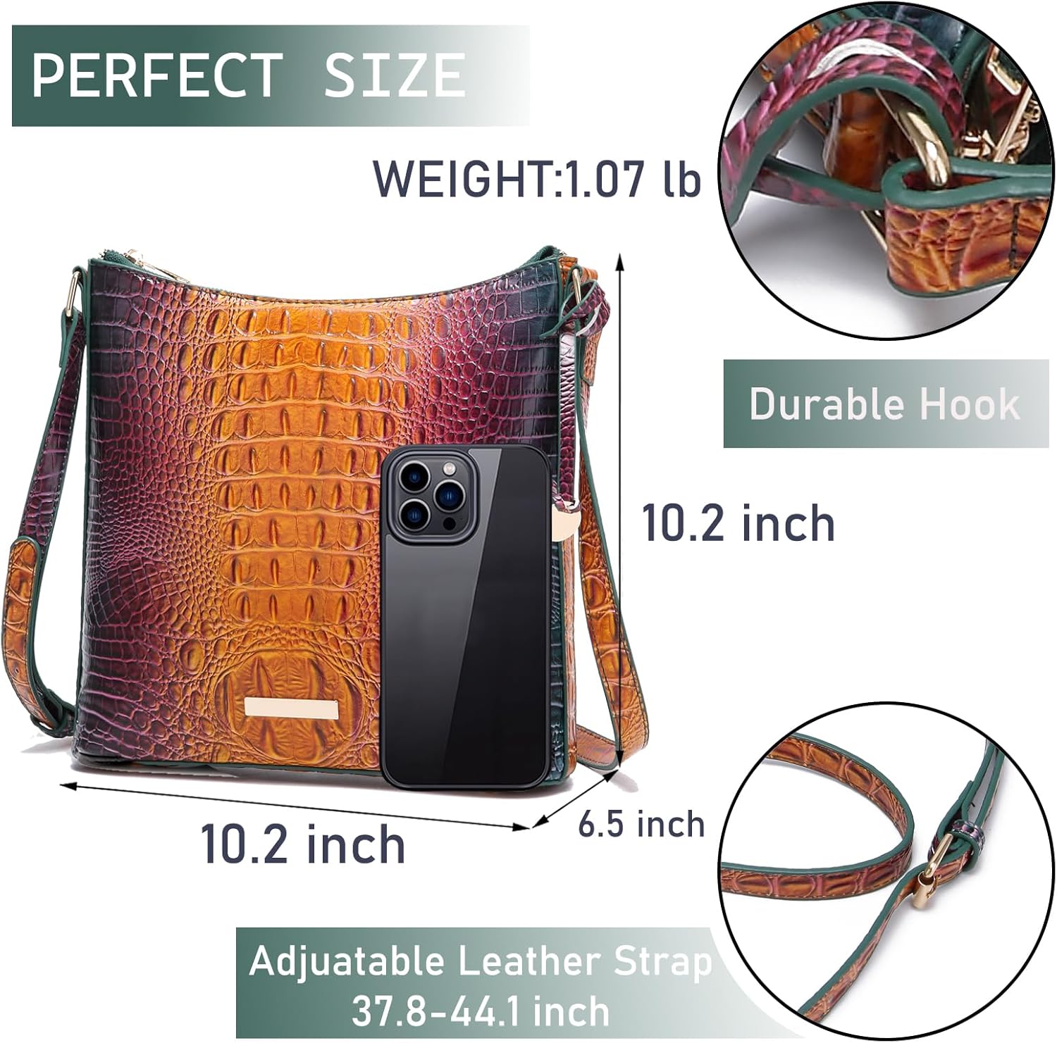 Shoulder Crocodile Flat Handbags for Women trendy Ladies Shoulder Bag Embossed Pattern Leather Crossbody Purse - Image 3