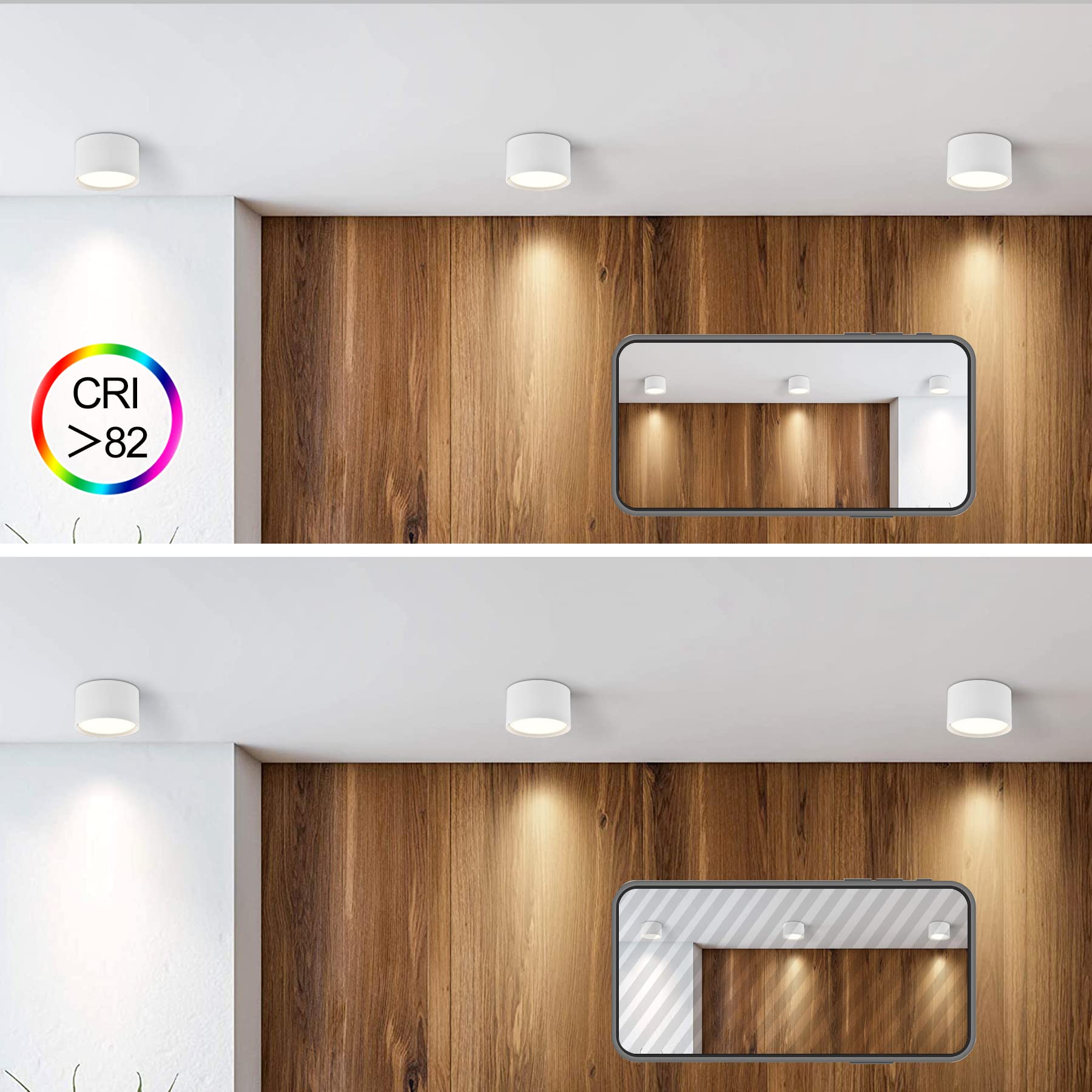 Białe okrągłe reflektory sufitowe LED GX53 6 W 230 V Lampa sufitowa Aluminium Neutralne białe 4000K Ø84x50mm Lampa sufitowa do salonu, łazienki, kuchni, sypialni, przedpokoju