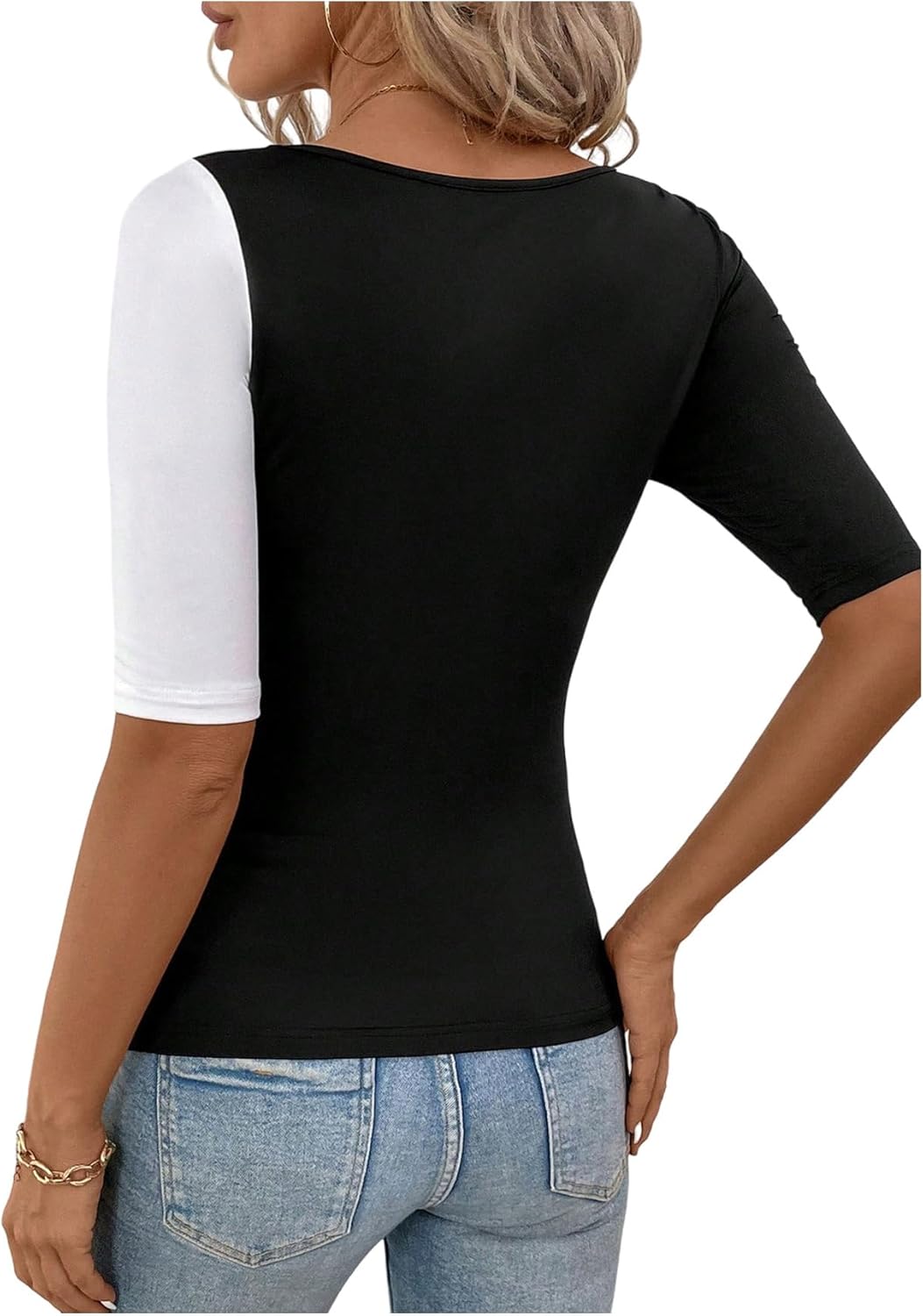 SweatyRocks Women's Y2k Asymmetrical Tops Ribbed Knit Slim Fit Shirts Short Sleeve Going Out Top - Image 2