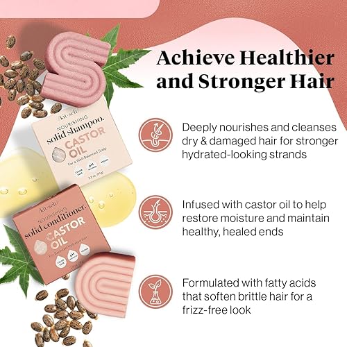 Miniatura 2 de Kitsch Juego de champú y acondicionador de aceite de ricino, aceite de ricino orgánico, cuidado del cabello para cabello opaco y seco, jabón