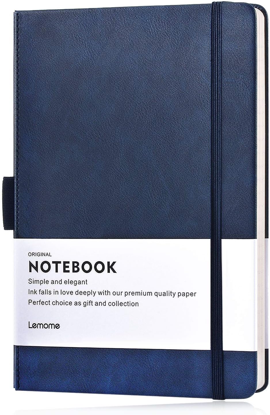 Lemome Thick Classic Notebook with Pen Loop - A5 College Ruled Hardcover Writing Notebook with Pocket + Page Dividers Gifts, Banded, Large, 180 Pages, 8.4 x 5.7 in
