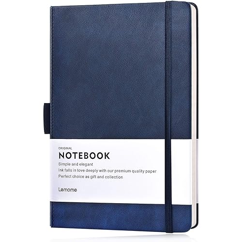 Thick Classic Notebook with Pen Loop - A5 College Ruled Hardcover Writing Notebook with Pocket + Page Dividers Gifts, Banded, Large, 180 Pages, 8.4 x 5.7 in