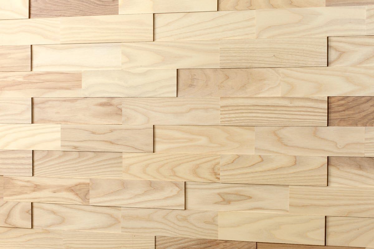 wodewa Wood Cladding for Interior Walls 1m² Natural Ash Wooden Wall Cladding 3D Panels Modern Wall Covering Living Room Kitchen Bedroom Decoration Panelling